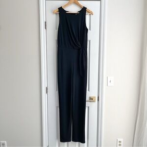 [bailey 44] mesh stretch jersey round neck draped sleeveless jumpsuit black M